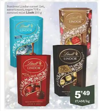Sorli Bombons lindor cornet llet assortiment negre 70% o caramel salat lindt oferta