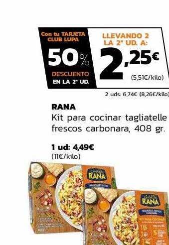 Supermercados Lupa Rana kit para cocinar tagliatelle frescos carbonara oferta