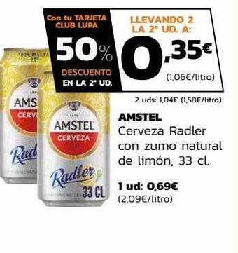 Supermercados Lupa Amstel cerveza radler con zumo natural de limón oferta