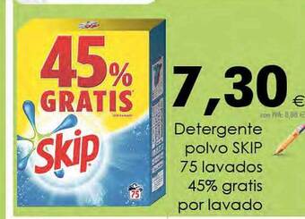 Cash Ifa Detergente polvo skip 75 lavados 45% gratis por lavado oferta