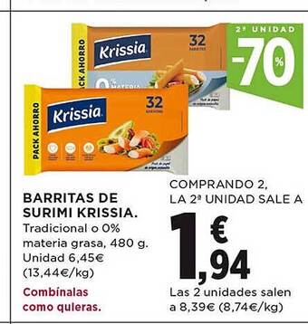 El Corte Inglés 2a unidad -70% barritas de surimi krissia oferta