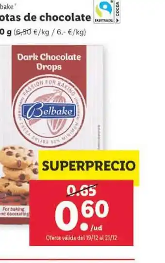 Lidl Belbake gotas de chocolate oferta