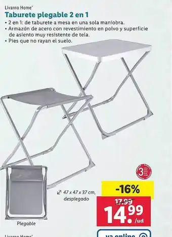 Lidl Livarno home taburete plegable 2 en 1 oferta
