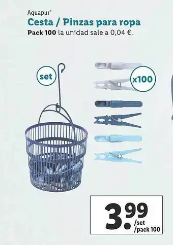 Lidl Aquapur cesta pinzas para ropa oferta