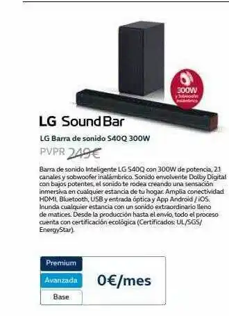 Movistar Lg soundbar barra de sonido s40q 300w oferta