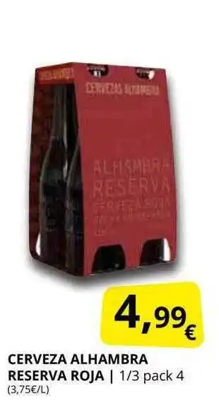 Supermercados MAS Cerveza alhambra reserva roja 1-3 pack 4 oferta
