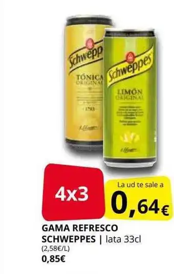 Supermercados MAS Gama refresco schweppes lata oferta