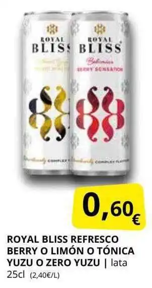 Supermercados MAS Royal bliss refresco berry o limón o tónica yuzu o zero yuzu lata oferta