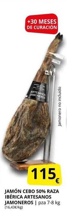 Supermercados MAS Jamón cebo 50% raza ibérica artesanos jamoneros oferta