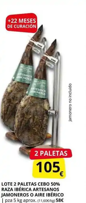 Supermercados MAS Lote 2 paletas cebo 50% raza ibérica artesanos jamoneros o aire ibérico oferta