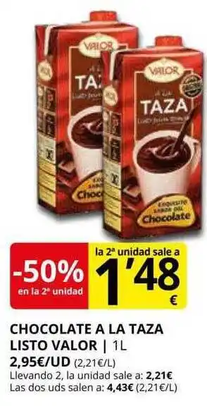 Supermercados MAS -50% en la 2a unidadchocolate a la taza listo valor oferta