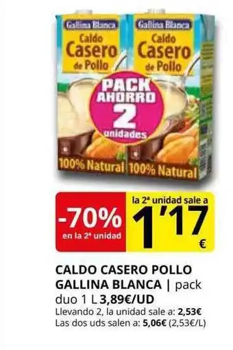 Supermercados MAS Caldo casero pollo gallina blanca pack oferta