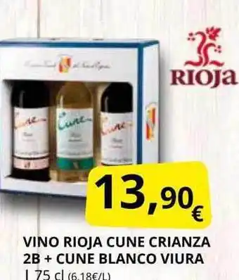 Supermercados MAS Vino rioja cuna crianza 2b + cune blanco viura oferta