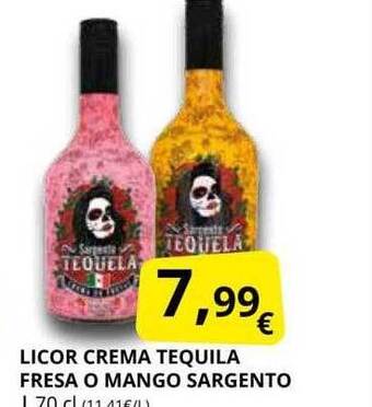 Supermercados MAS Licor crema tequila fresa o mango sargento oferta