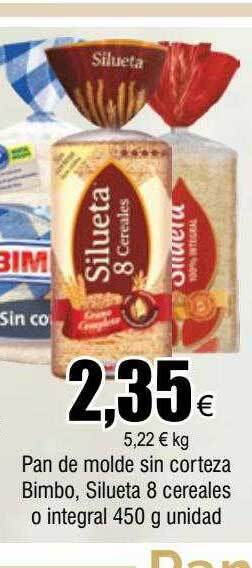 FROIZ Pan de molde sin corteza bimbo, silueta 8 cereales o integral oferta