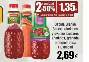 FROIZ 2a unidad -50% bebida granini antiox arándanos y uva sin azúcares añadidos, granada o pomelo rosa oferta