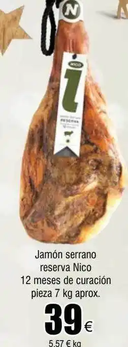 FROIZ Jamón serrano reserva nico 12 meses de curación pieza oferta