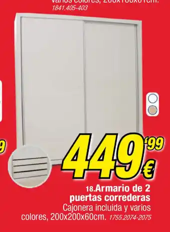 Rapimueble Armario de 2 puertas correderas 200x 200x 60cm oferta
