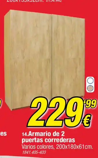 Rapimueble Armario de 2 puertas correderas 200 x 180 x 61cm oferta