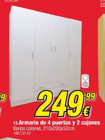 Rapimueble Armario de 2 puertas y cajones Varios colores 210 x 200 x 52 cm oferta