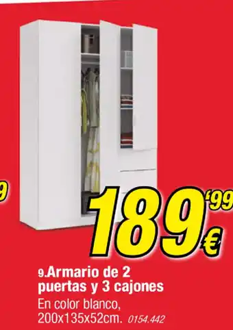 Rapimueble Armario de 2 puertas y 3 cajones en color blanco 200 x 135 x 52cm oferta