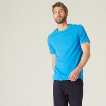 Decathlon Camiseta fitness manga corta algodón extensible hombre domyos azul oferta