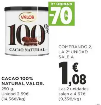 Cacao 100% Natural Valor 250g