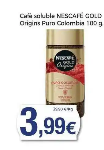 Cafè soluble nescafé gold origins puro colombia
