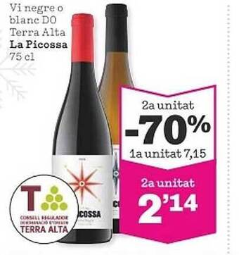 Sorli 2a unitat -70% vi negre o blanc do terra alta la picossa oferta
