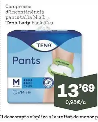 Sorli Compreses d'incontinència pants talla m o l tena lady pack 14 oferta