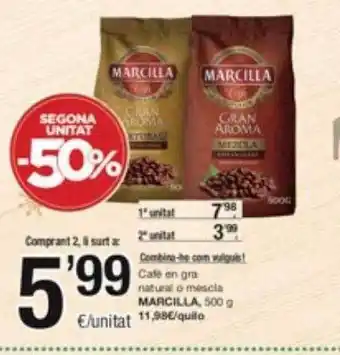 SPAR Fragadis Segona unitat -50% café en gra natural o mescla marcilla oferta