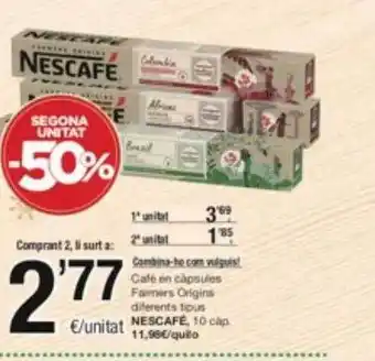 SPAR Fragadis Segona unitat -50% café en càpsules farmers origins diferents tipus nescafé oferta
