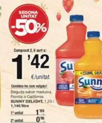 SPAR Fragadis 2a unitat 50% beguda sabor maduixa florida o california sunny delight oferta