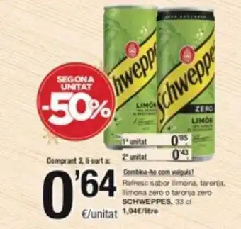 SPAR Fragadis Segona unitat -50% refresc sabor limona taronja limona zero o taronja zero schweppes oferta