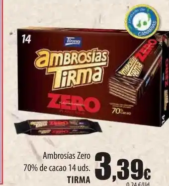 Spar Tenerife Ambrosías zero 70% de cacao 14 tirma oferta