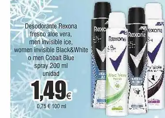 FROIZ Desodorante rexona fresco aloe vera, men invisible ice, women invisible black&white o men cobalt blue spray oferta