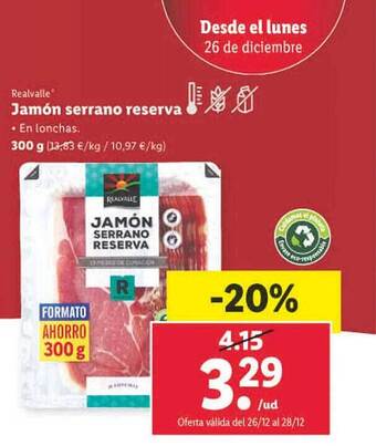 Lidl Realvalle jamón serrano reserva oferta