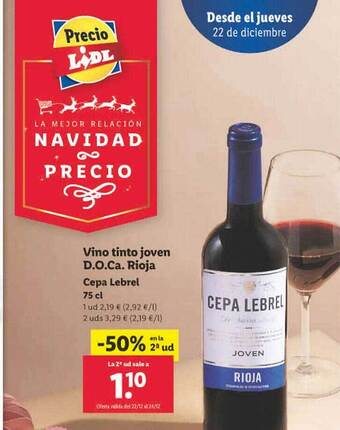Lidl Vino tinto joven d.o.ca. rioja cepa lebrel oferta