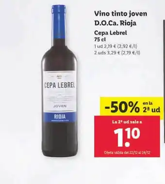 Lidl Vino tinto joven d.o.ca. rioja cepa lebrel oferta