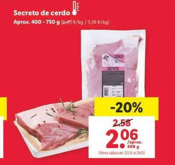 Lidl Secreto de cerdo oferta