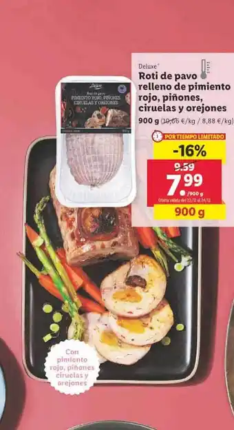 Lidl Deluxe roti de pavo relleno de pimiento rojo piñones ciruelas y orejones oferta
