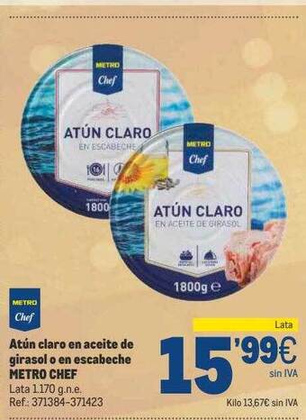 Makro Atún claro en aceite de girasol o en escabeche metro chef oferta