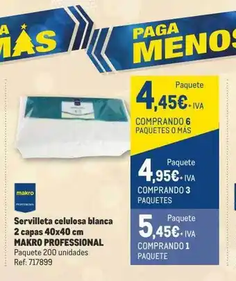 Makro Servilleta celulosa blanca 2 capas 40x40cm makro professional oferta