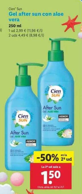 Lidl Cien Sun Gel After Sun Con Aloe Vera 250ml oferta