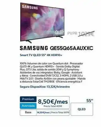 Movistar Samsung qe55q65auxxc smart tv qled 55 oferta