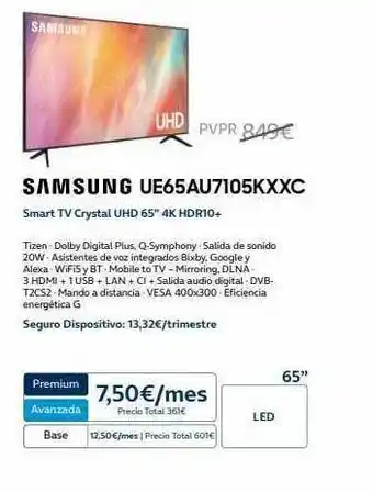 Movistar Samsung ue65au7105kxxc smart tv crystal uhd 65 oferta