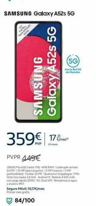 Movistar Samsung galaxy a52s 5g oferta