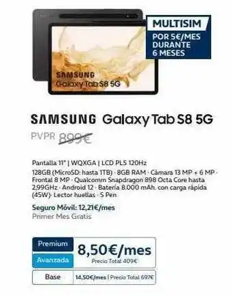 Movistar Samsung galaxy tab s8 5g pantalla 11 oferta