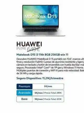 Movistar Huawei matebook d15 i3 11th 8gb 256gb win 11 oferta