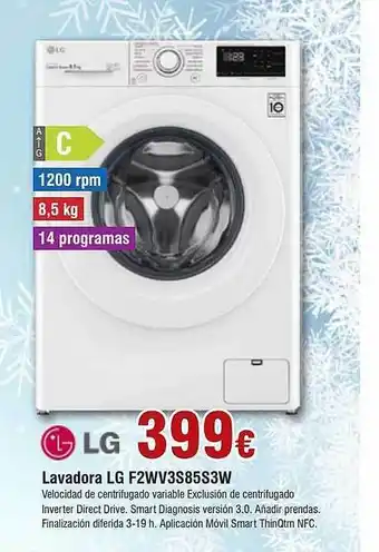 FROIZ Lg lavadora lg f2wv3s85s3w oferta